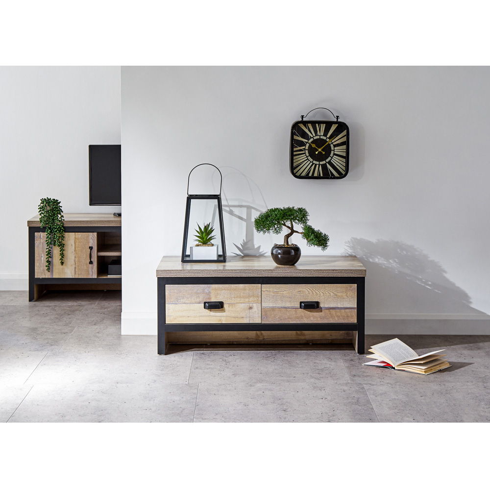 GFW Boston 2 Drawer Oak Coffee Table Image 7