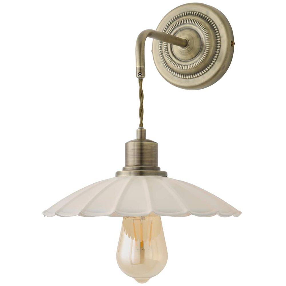ValueLights Holborn Cream Scallop Metal Shade Brushed Gold Adjustable Wall Light with Bulb Image 1