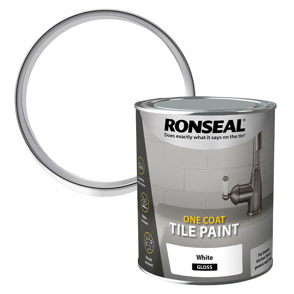 Ronseal One Coat White Gloss Tile Paint 750ml Image 1