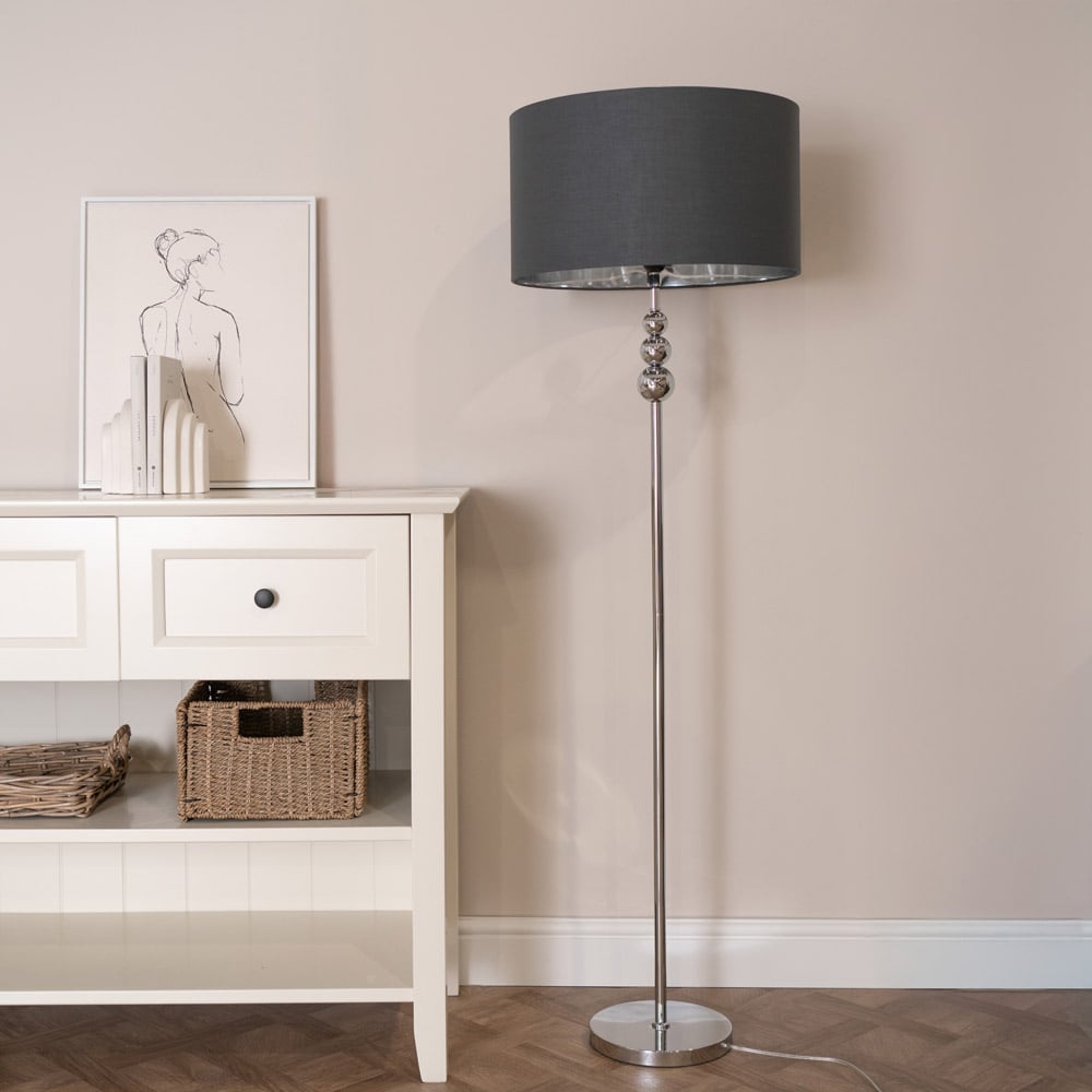 ValueLight Marissa Charcoal Velvet Chrome Inner Shade Chrome Stacked Ball LED Floor Lamp Image 2