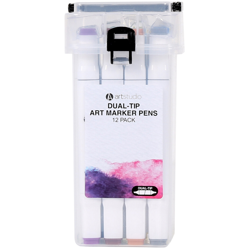 Pack of 12 Art Studio Dual-Tip Art Marker Pens Image 1