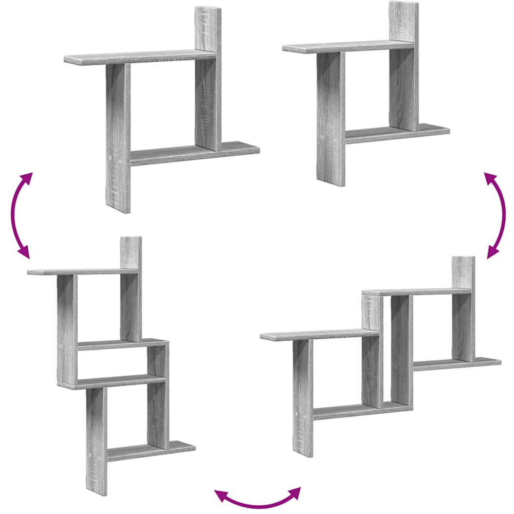 vidaXL Set of 2 3 Shelf Grey Sonoma Floating Wall Shelf Image 7