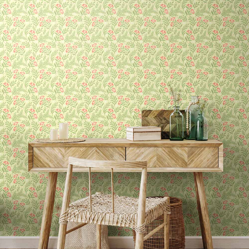 Hoopla Walls Petite Posy Apricot and Fern Non Woven Wallpaper Image 2