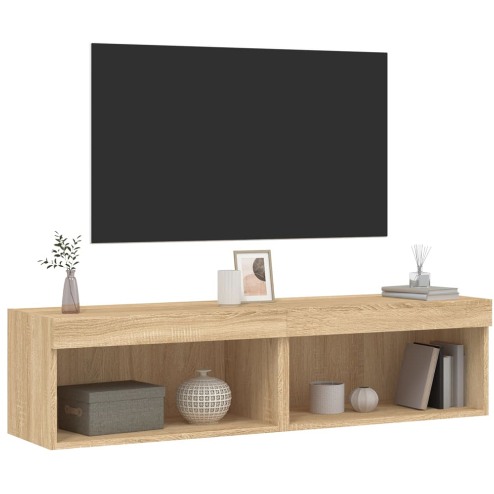 vidaXL Single Shelf Sonoma Oak Wall Mounted LED TV Cabinet Set of 2 Image 6