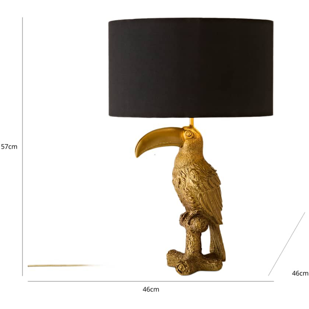 ValueLights Tuki Toucan Gold and Black Velvet Shade Brushed Bronze Table Lamp with Bulb Image 7
