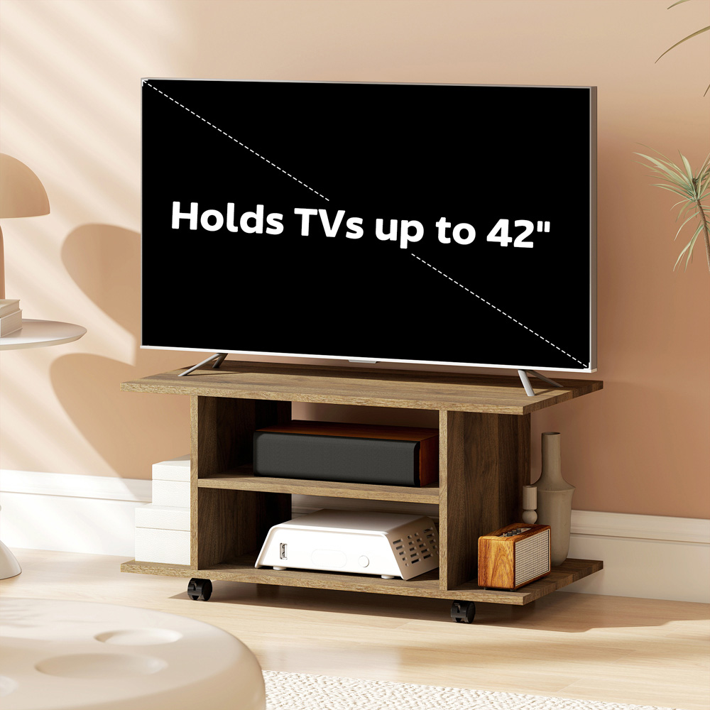 Portland 4 Shelf Walnut Mobile Modern Multifunctional TV Unit Image 5