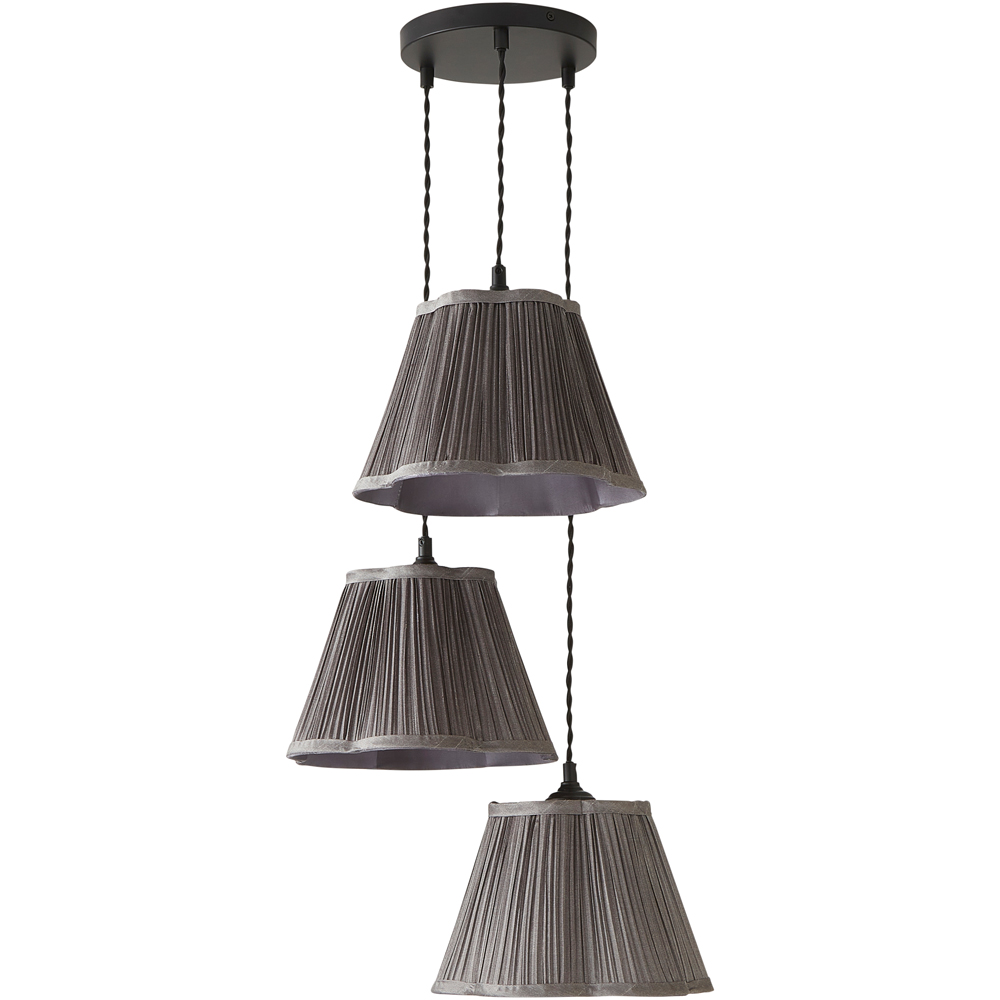 ValueLights Loralei Grey Pleated Faux Silk 3 Drop Cluster Black LED Ceiling Pendant Light Image 1