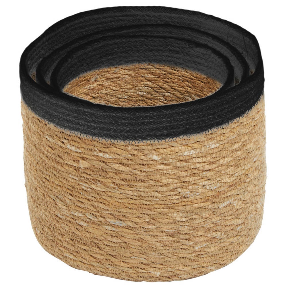 Premier Housewares Natural and Black Round Seagrass Basket 3 Pack Image 2
