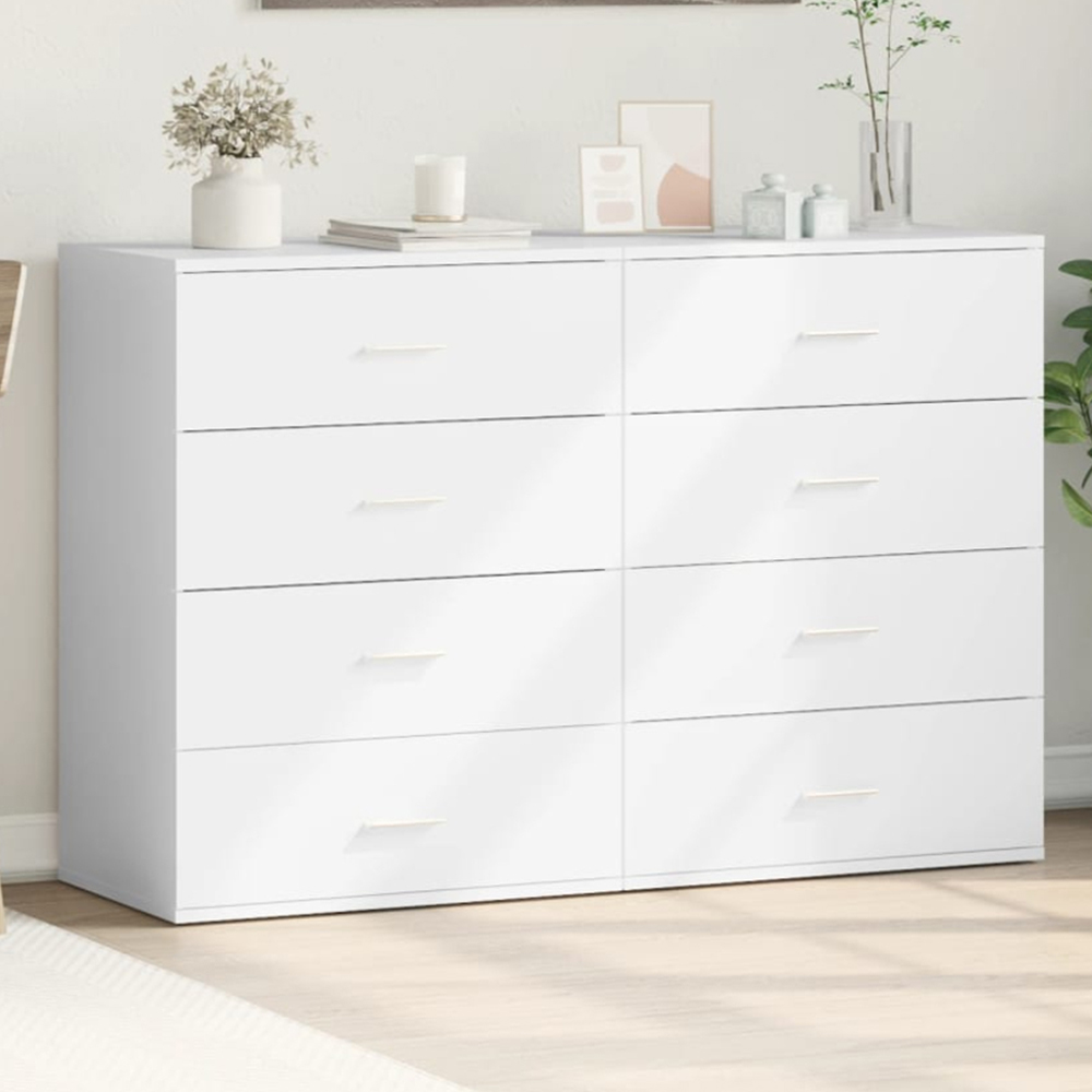 vidaXL 4 Drawer White Sideboard Set of 2 Image 1