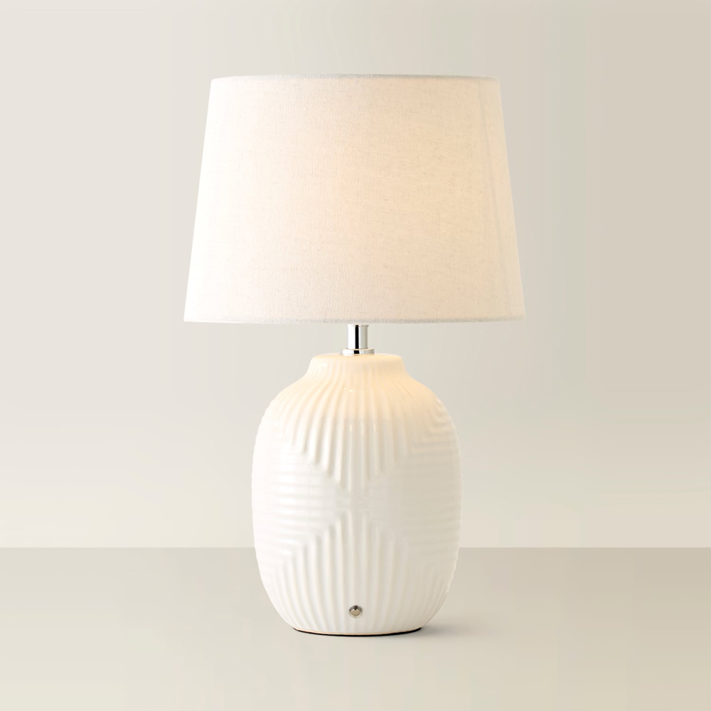 ValueLights Harrison White Geometric Ribbed Rechargeable Medium Table Lamp Image 3