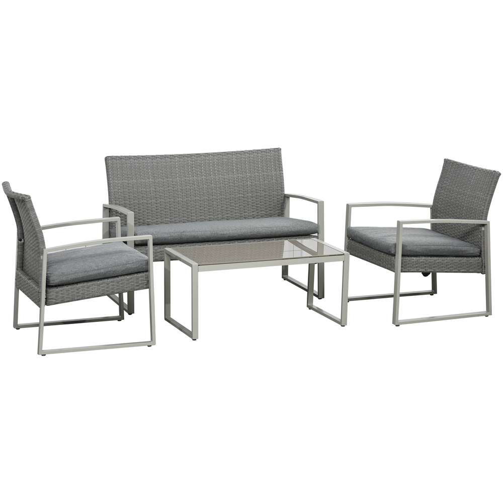 Outsunny 4 Seater Grey Rattan Wicker Conservatory Sofa Set with Coffee Table Image 2