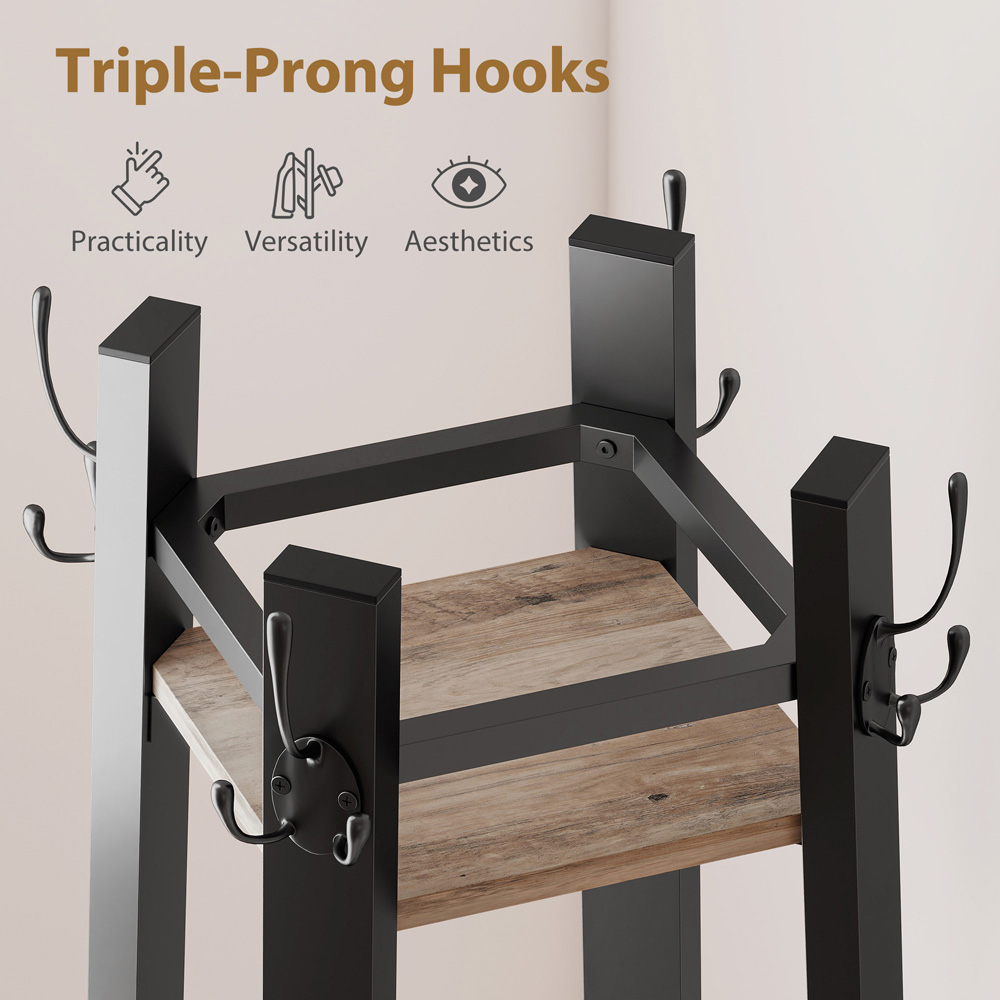 HOMCOM 4 Shelf 8 Hooks Grey Industrial Coat Stand Image 7