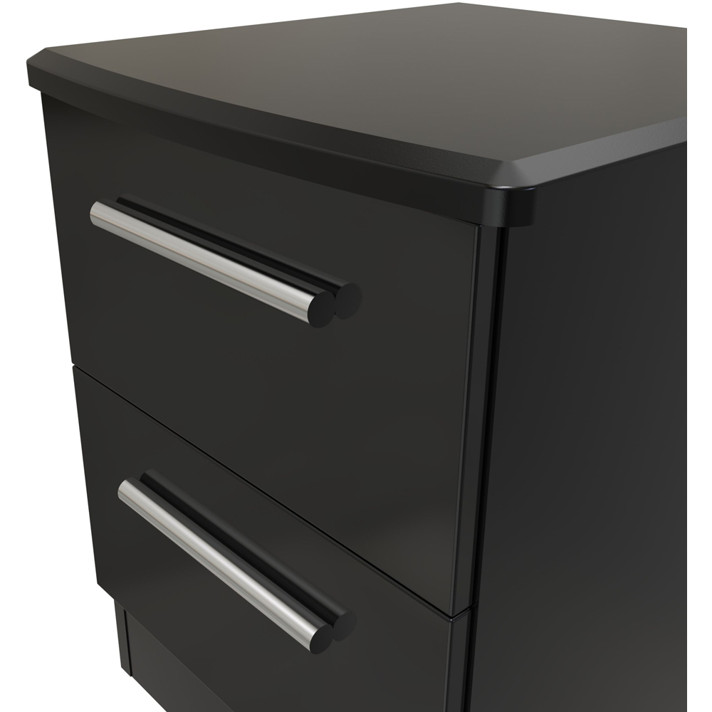 Crowndale Knightsbridge 2 Drawer Black Gloss and Black Compact Bedside Cabinet Ready Assembled Image 4
