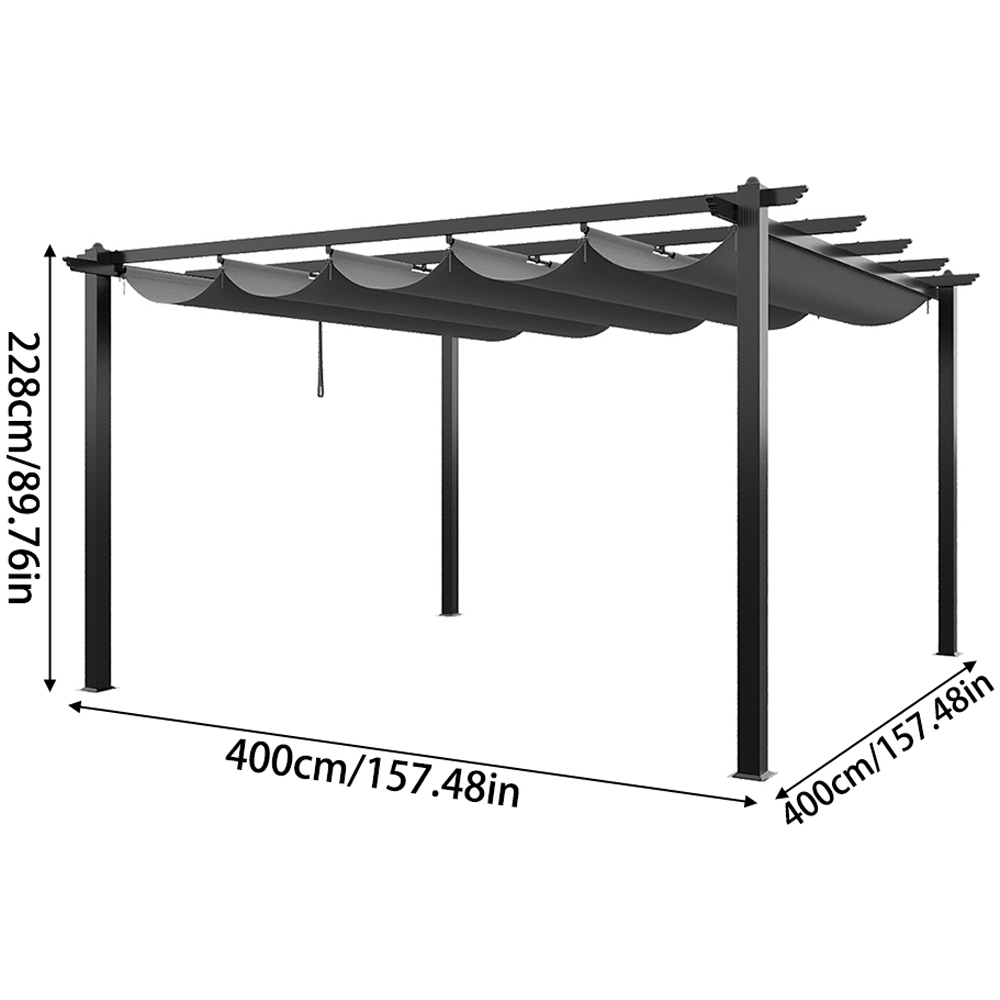 Living and Home 4 x 4m Light Grey Aluminium Pergola with Retractable Roof Image 8