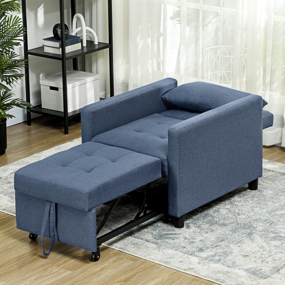 HOMCOM Blue Upholstered Fabric Convertible Single Chair Bed Image 4