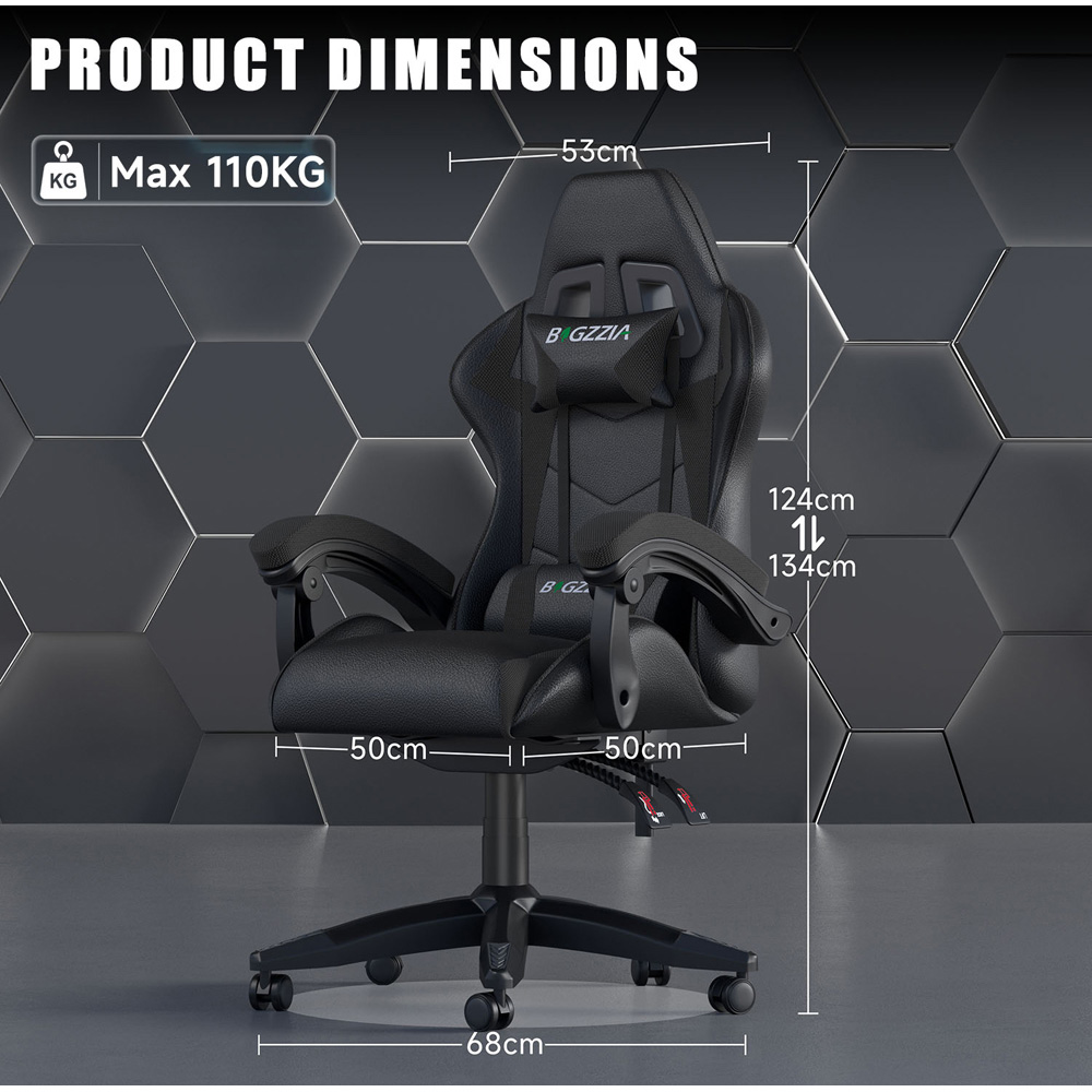 Rattrix Black PU Leather Reclining High Back Gaming Chair with Headrest and Lumbar Support Image 8