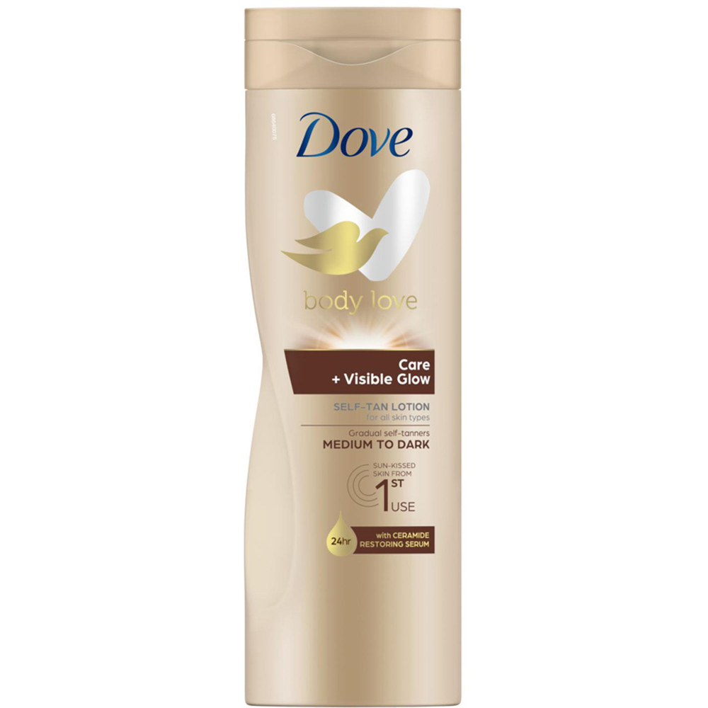 Dove Visible Glow and Care Medium to Dark Self Tan Lotion 400ml 12 Pack Image 2