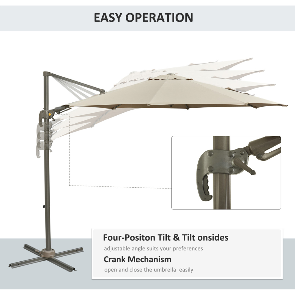 Outsunny Khaki Crank and Tilt Cantilever Roma Parasol with Base 3 x 2.5m Image 4