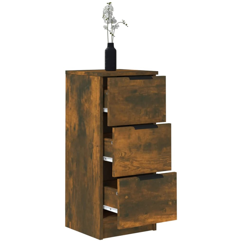 vidaXL 3 Drawer Smoked Oak Sideboard Set of 2 Image 5