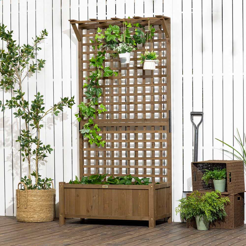 Outsunny Wood Planter with Trellis Image 3