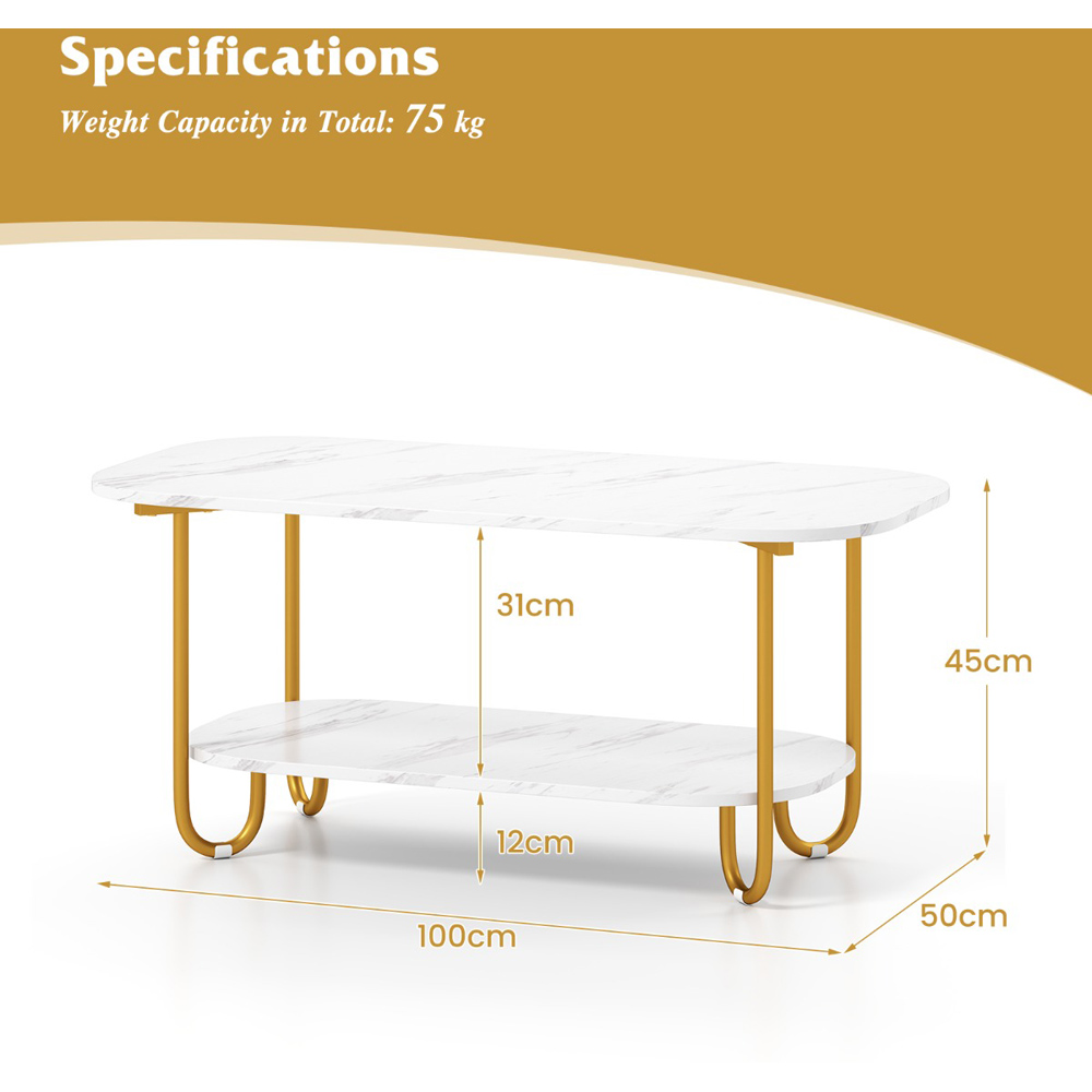 Costway Single Shelf White Faux Marble Coffee Table Image 9