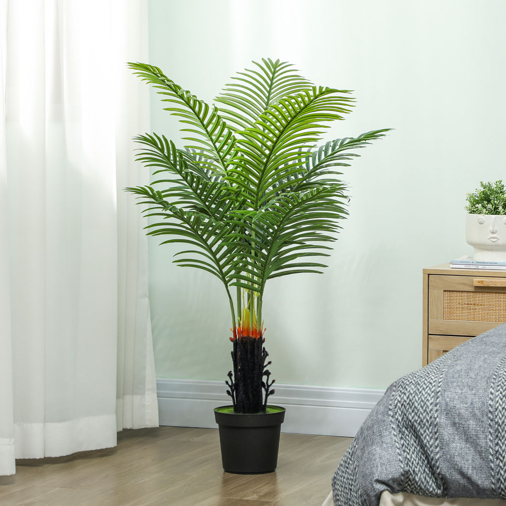 HOMCOM Areca Palm Tree Artificial Plant Pot with Flocked Soil 120cm Image 3