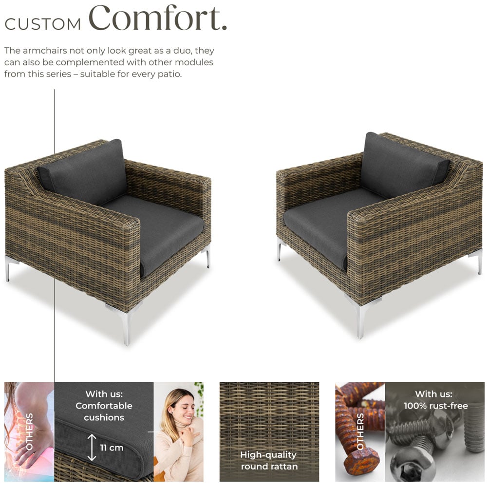 tectake Villanova Rattan Garden Armchair with Cushion Set of 2 Image 3
