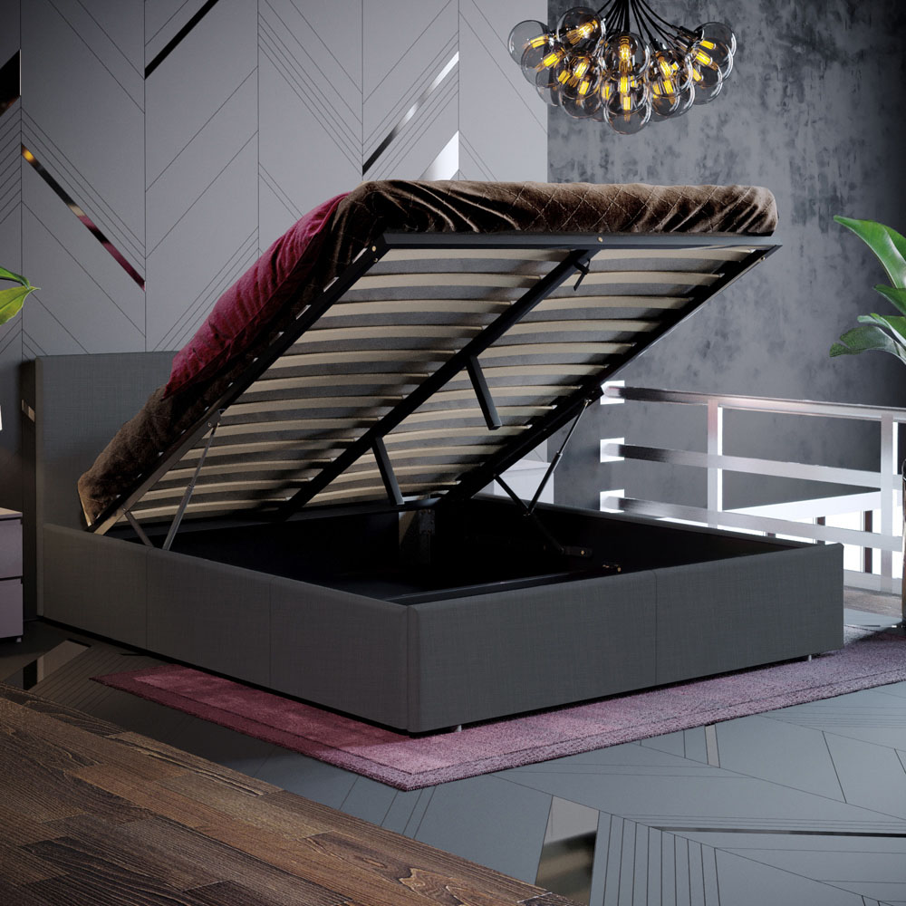 Vida Designs Veronica King Size Dark Grey Linen Ottoman Bed Image 8