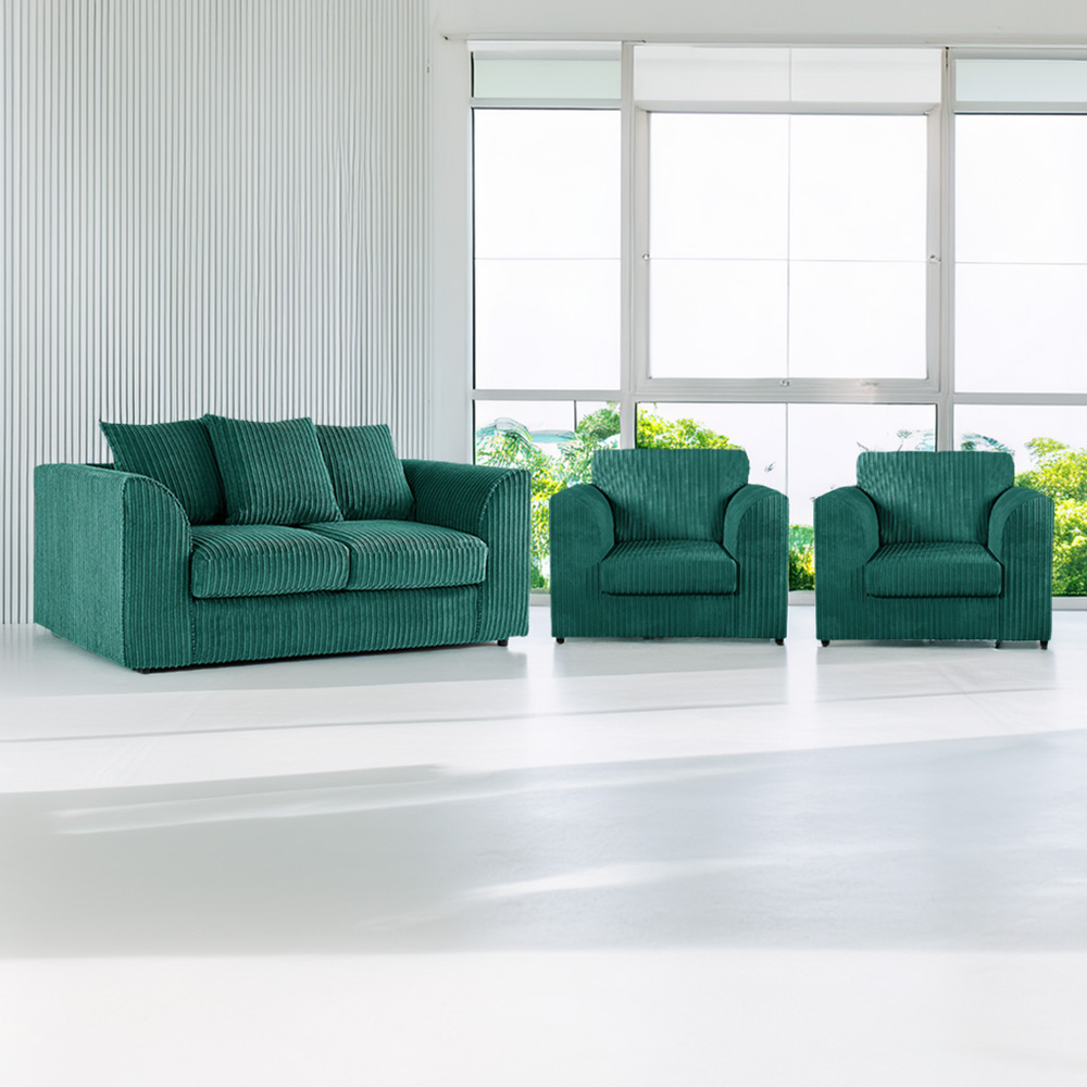 Luxor 4 Seater Teal Jumbo Cord Sofa Suite with Scatter Back Image 1