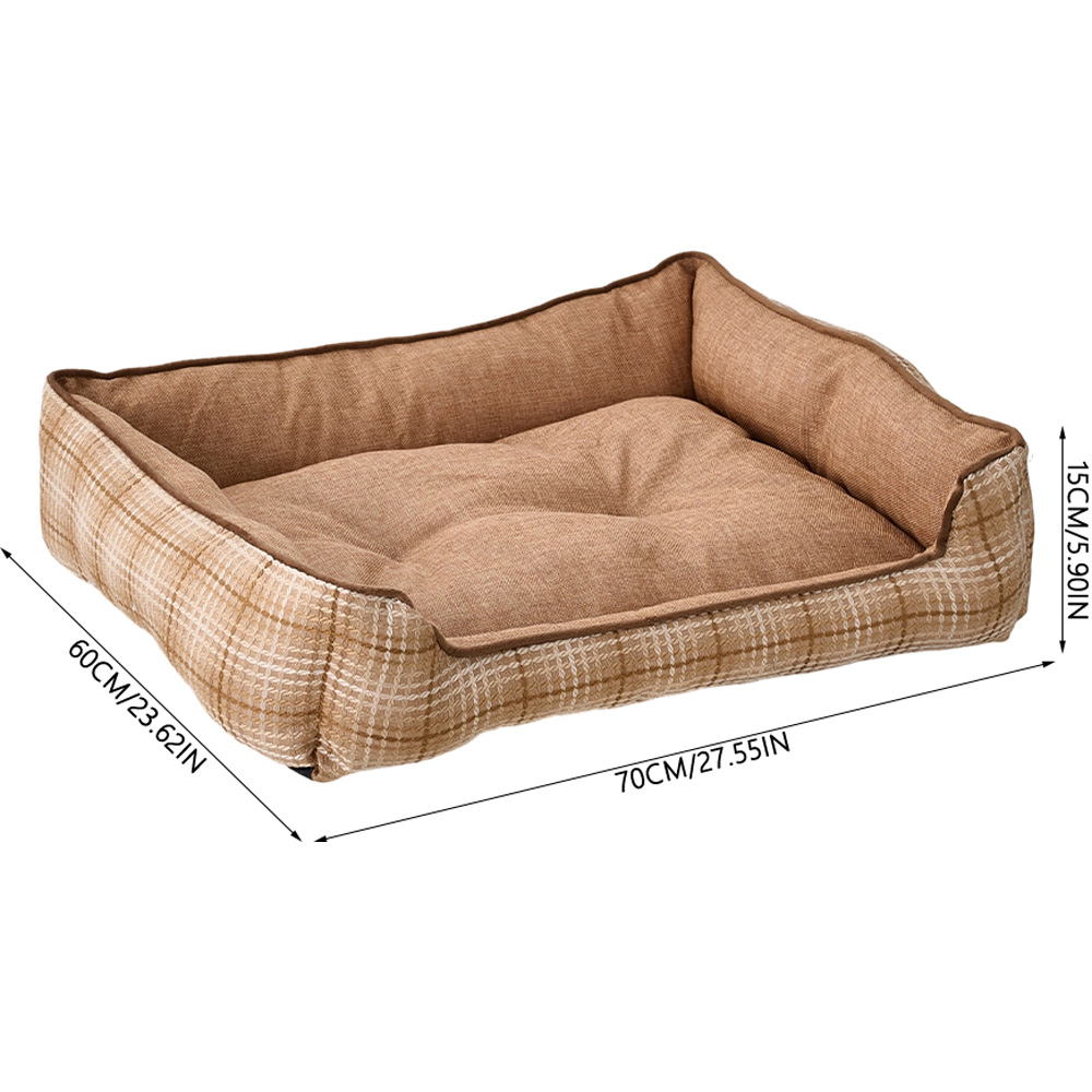 H&O Direct 70cm Khaki Plaid Ultra Soft Chenille Dog Bed with Anti-Slip Bottom Image 6