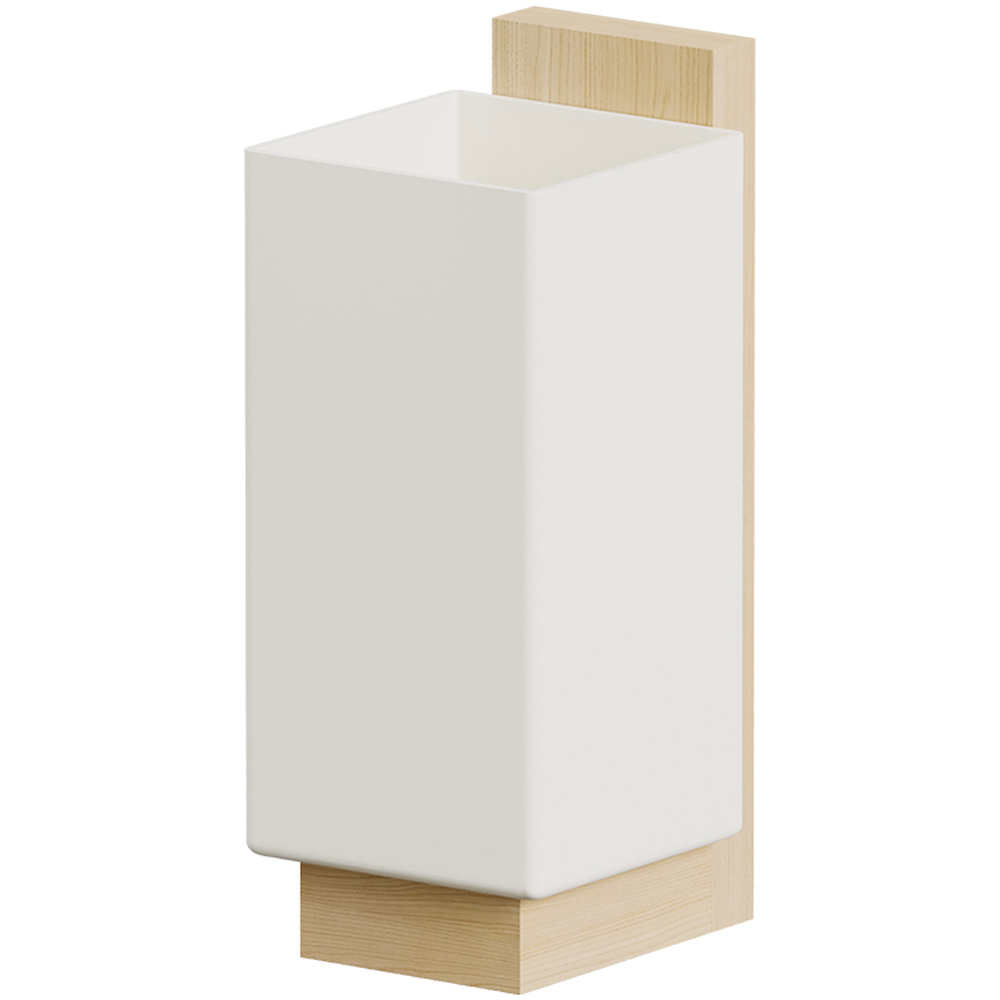 Living and Home White Glass Shade Natural Wood E27 Wall Lamp Image 1
