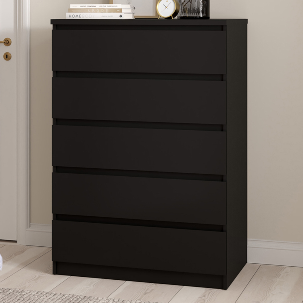 Florence 5 Drawer Matt Black Chest of Drawers Image 1