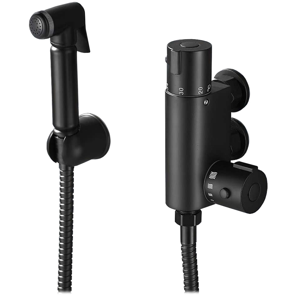 Nes Home Matte Black Bidet Douche Spray Kit with Mini Thermostatic Bar Valve Image 1