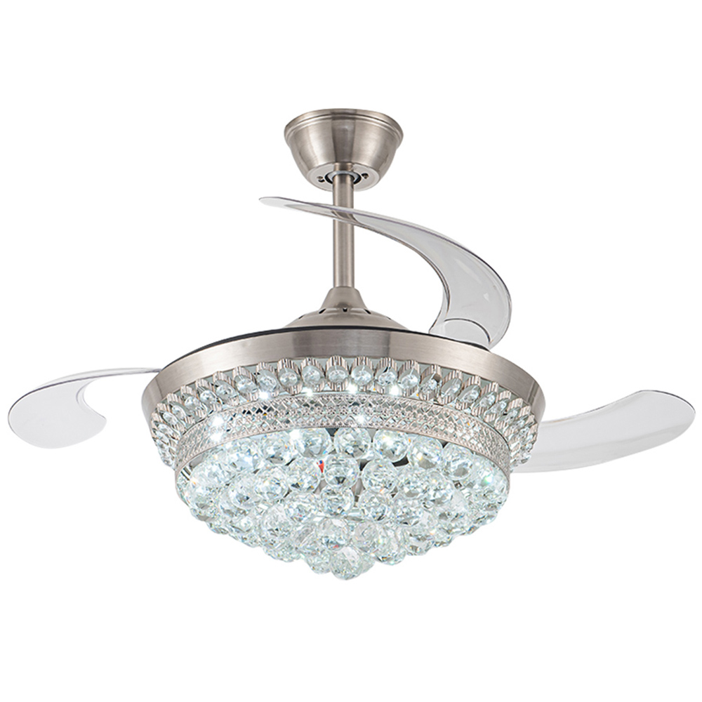 Living and Home Chrome Crystal LED Ceiling Fan Light 42 inch Image 1