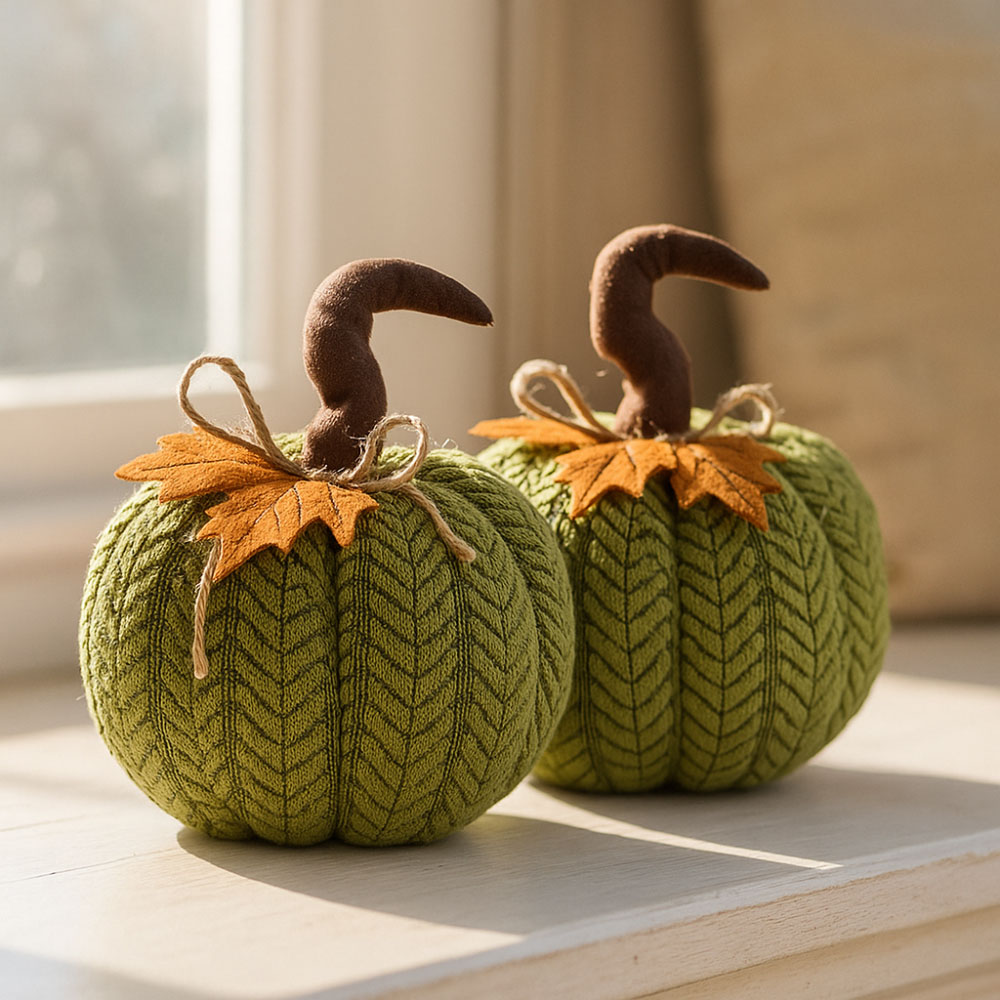 Garden Mile Green Plush Pumpkin Halloween Decoration Set 22cm 2 Pack Image 2