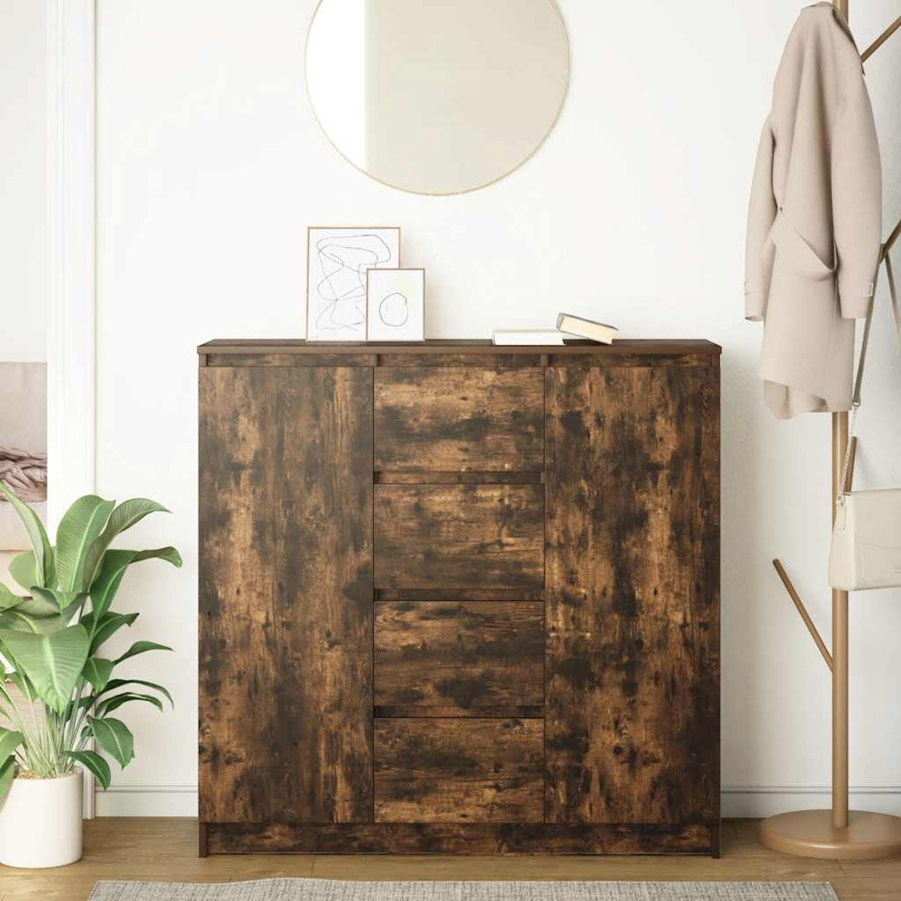 vidaXL 2 Door 4 Drawer Smoked Oak Sideboard Image 3
