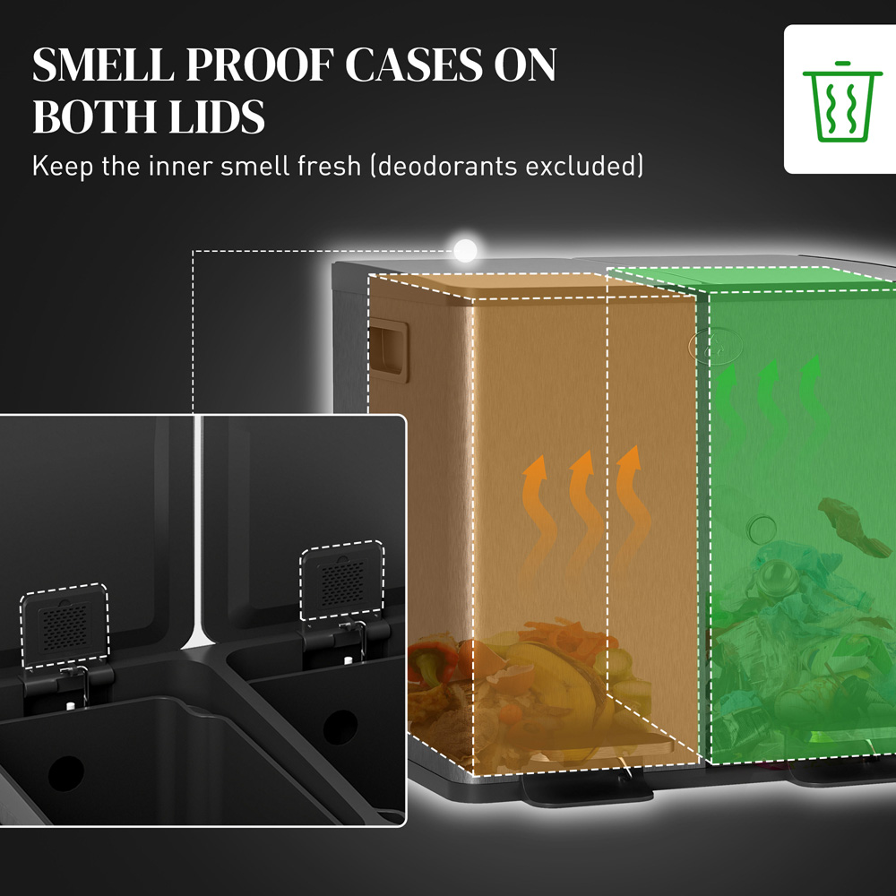 HOMCOM Dual Recycling Black Kitchen Pedal Bin 30L Image 5