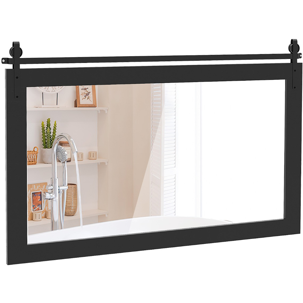Costway Black Fir Wood Frame Farmhouse Bathroom Wall Mirror Image 1
