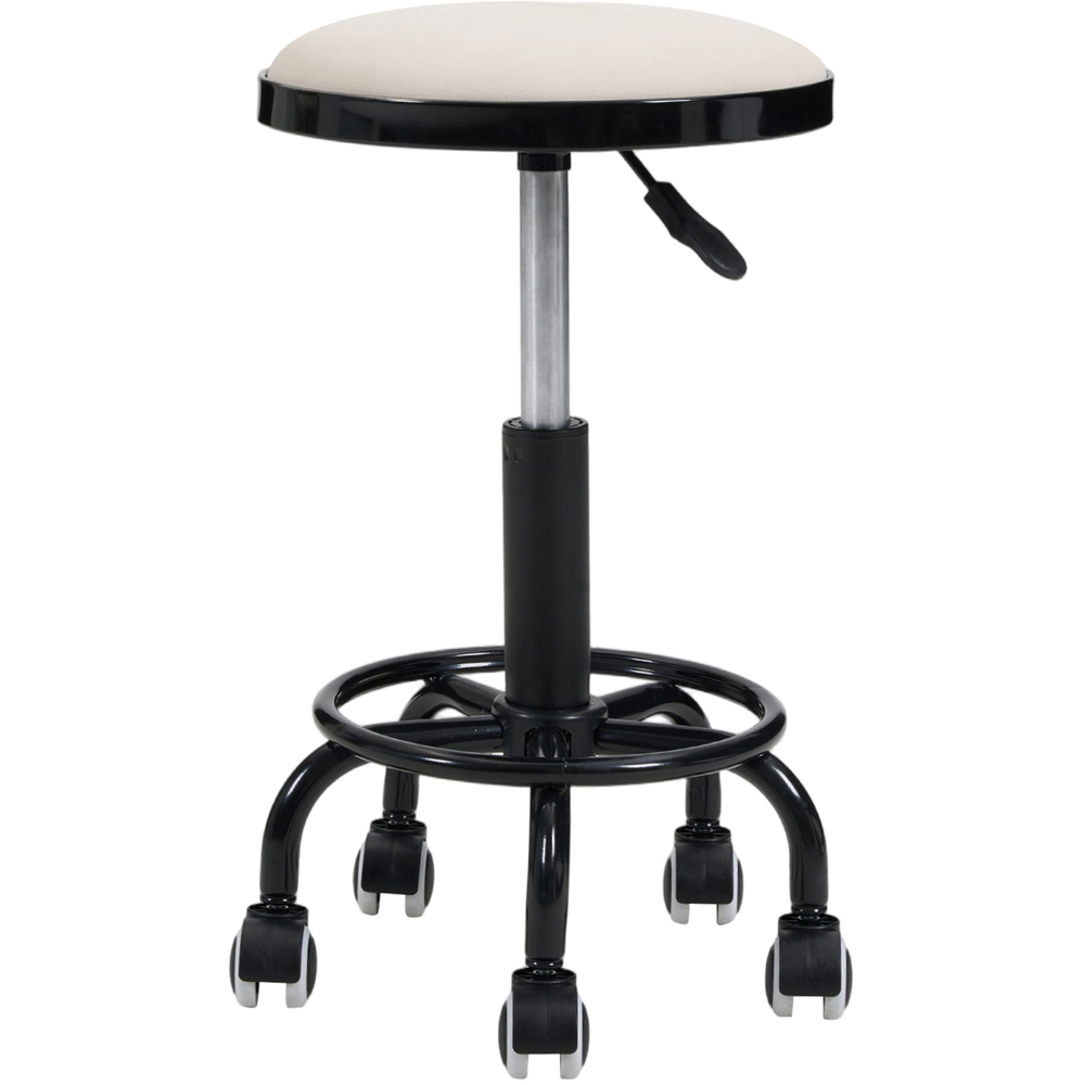 Living and Home Black and Beige PU Leather Height Adjustable Round Rolling Stool Image 1