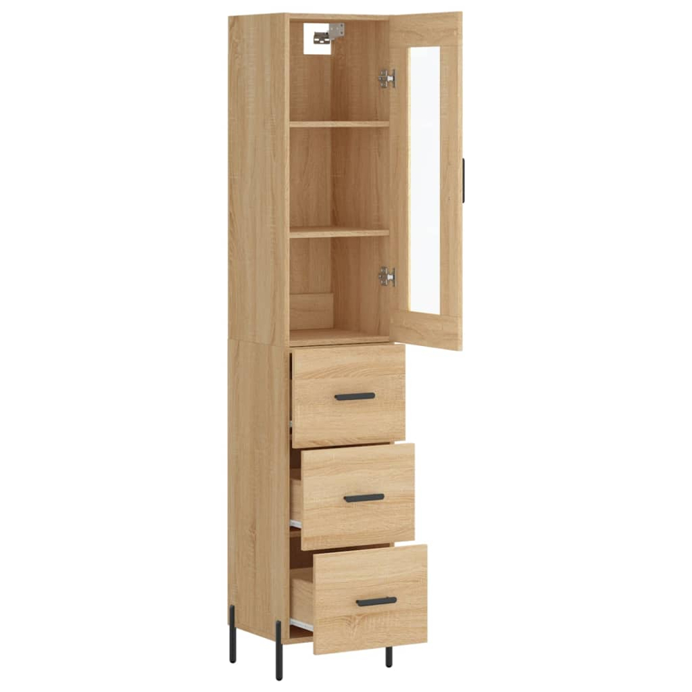 vidaXL Single Glass Door 3 Drawer Sonoma Oak Highboard Image 4