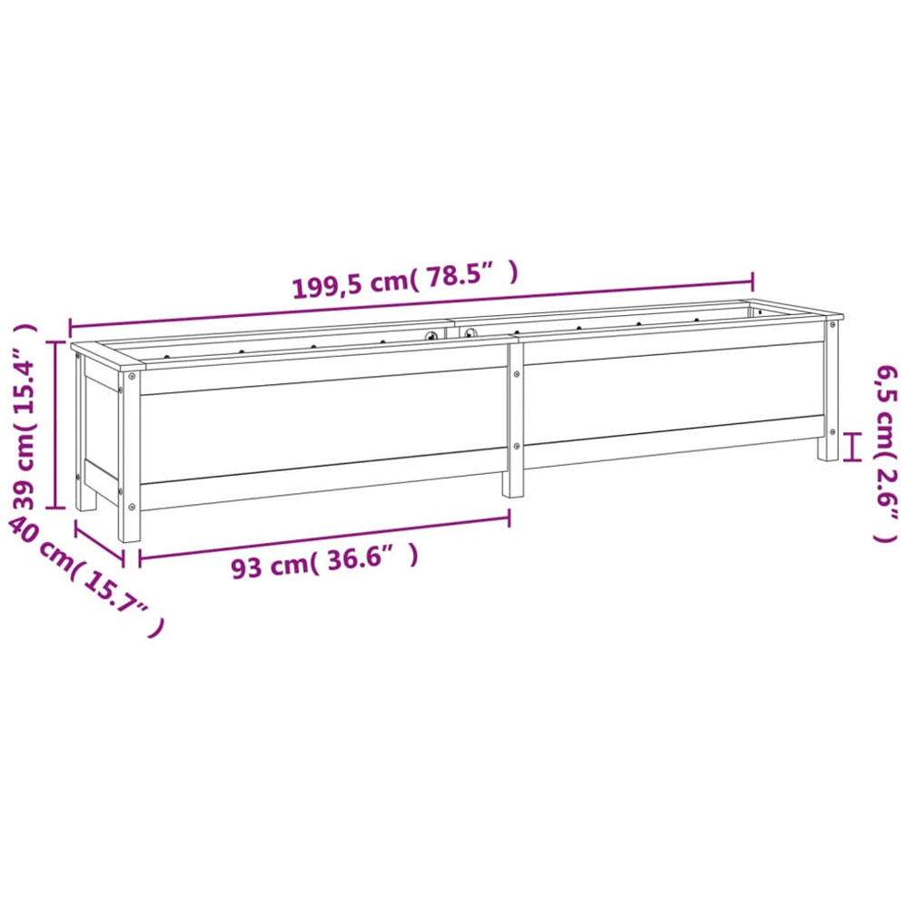 vidaXL Brown Pine Wood Raised Garden Bed 39 x 40 x 199.5cm Image 8