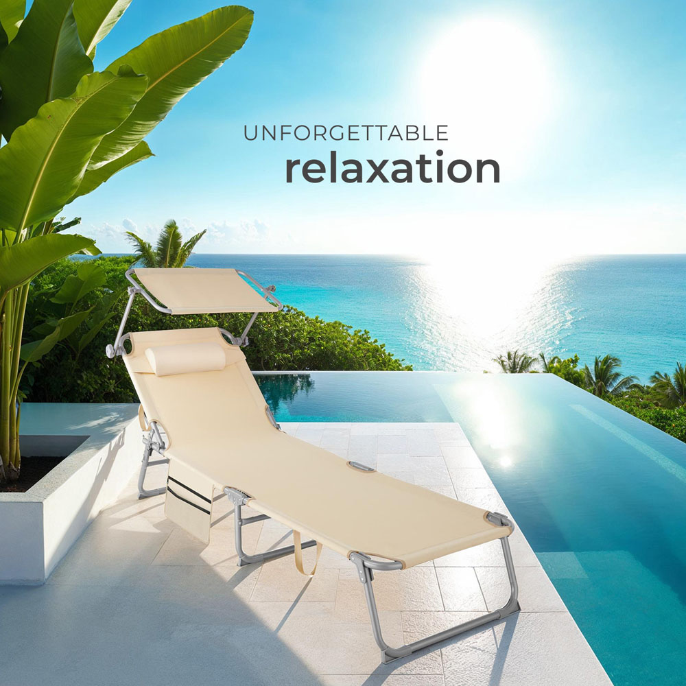 tectake Beige Foldable Sun Lounger with Sun Canopy Image 8