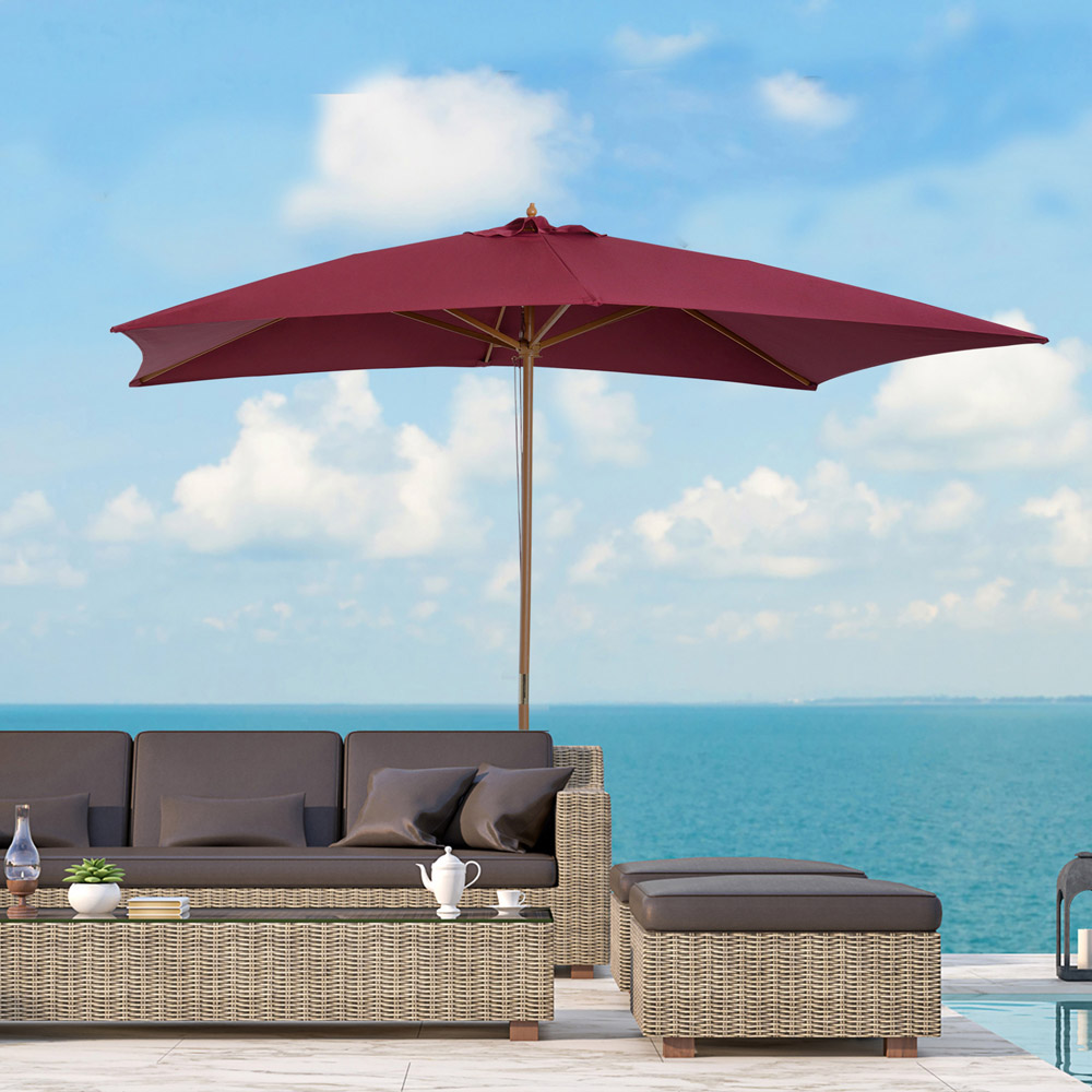 Outsunny Wine Red Wooden Parasol 3 x 2m Image 2