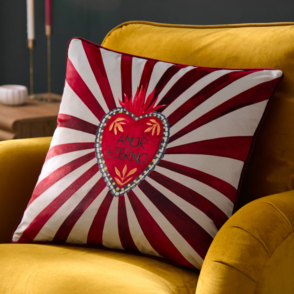 Furn Amor Eterno Red Velvet Piped Cushion 45 x 45cm Image 2