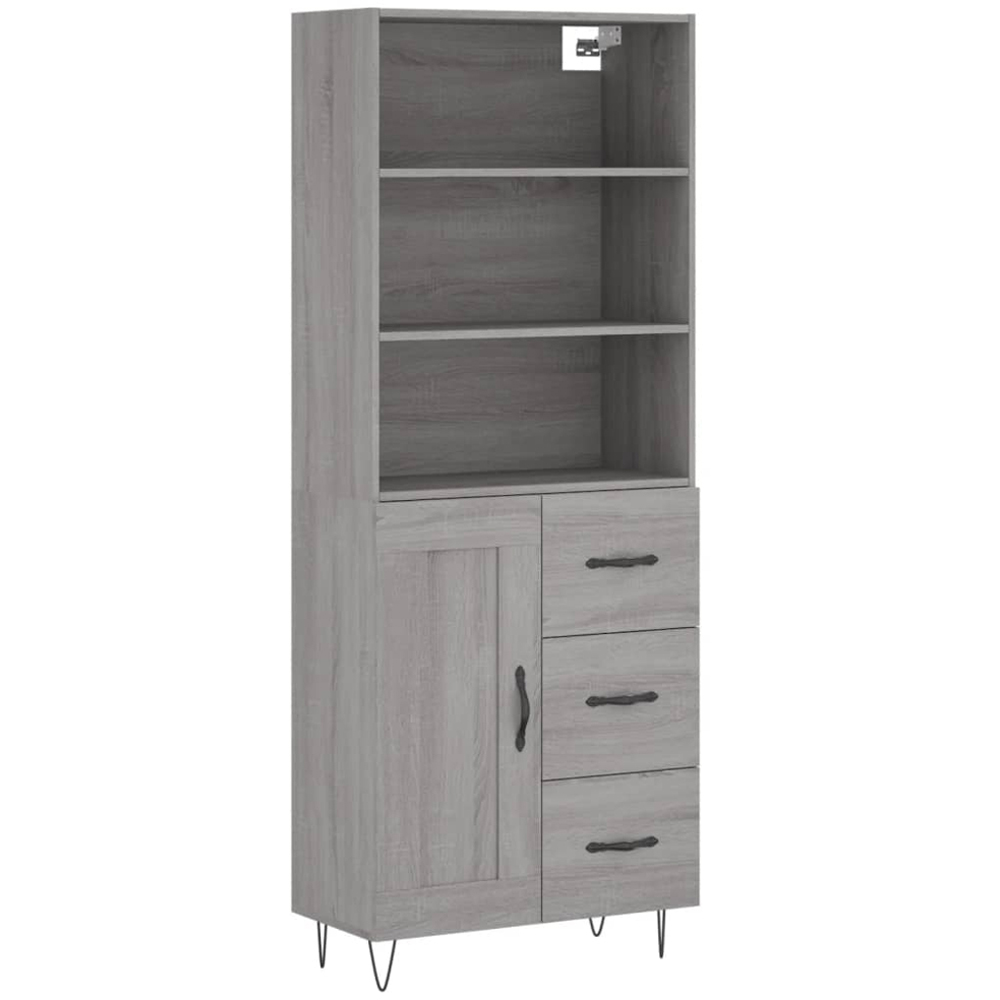 vidaXL Single Door 3 Drawer 3 Shelf Grey Sonoma Tall Highboard Image 2