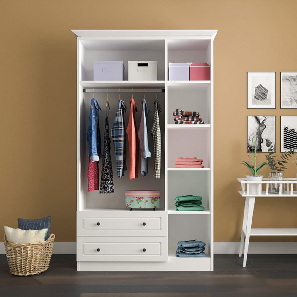 Evu MAISON 3 Door 2 Drawer White Mirror Wardrobe Image 3