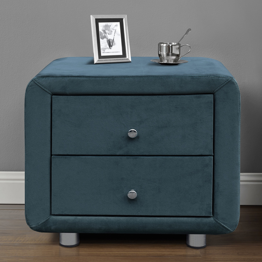 Brooklyn Blue Plush Velvet 4 Piece Bedroom Furniture Set Image 4
