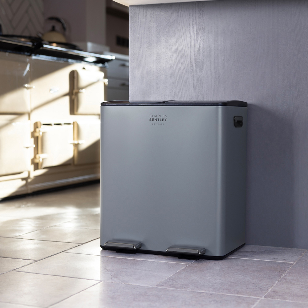 Charles Bentley 2 Compartment Grey Kitchen Pedal Bin 40L Image 2