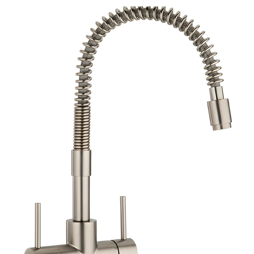 Piralla Vox Flexi Brushed Nickel Twin Lever Flexible Spout Kitchen Tap Image 2