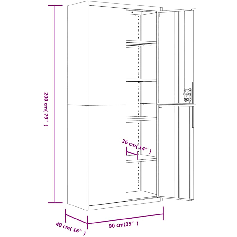 vidaXL 2 Door Anthracite Steel File Cabinet Image 9